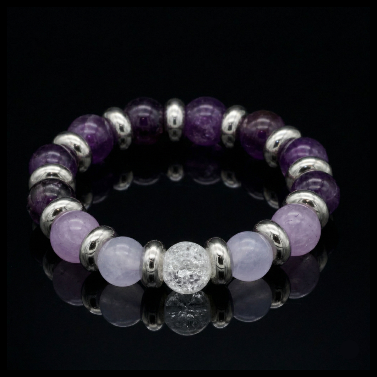 Women's Bracelet for Spiritual Clarity & Emotional Balance: Chalcedony, Clear Quartz, Amethyst and Silver