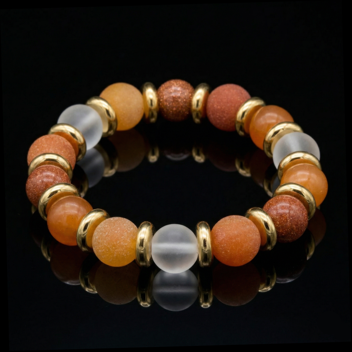 Women's Creative Energy Beaded Bracelet with Agate Matte, Red Aventurine, Clear Quartz Matte and Gold