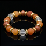 Women's Creative Energy Beaded Bracelet with Agate Matte, Red Aventurine, Clear Quartz Matte and Gold