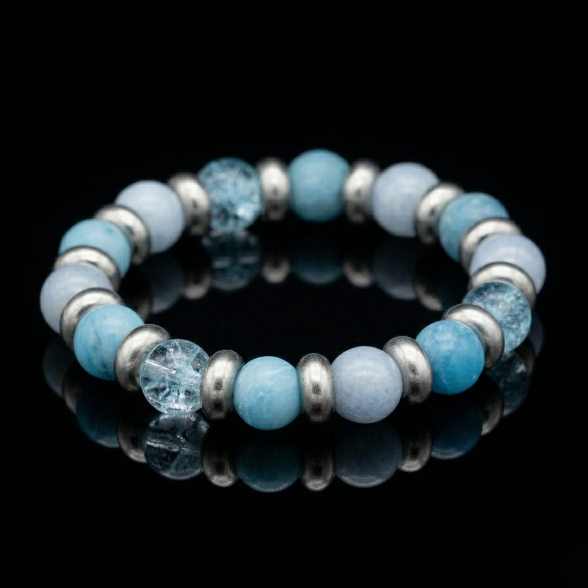 Women's Topaz, Aquamarine, Larimar Bracelet for Soft Confidence & Emotional Flow in Silver