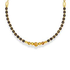 Men's smoky quartz and citrine beaded necklace with gold chain on white background