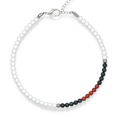 Women's white agate, blue tiger eye, and carnelian choker necklace on white background