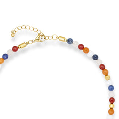 Multistone choker necklace with gold chain and colorful enamel heart pendant