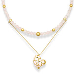 Women's Rose Quartz Choker Necklace for Love & Confidence with Gold Heart Pendant