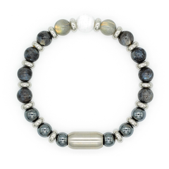 Men's Growth and Protection Bracelet: Belomorite (Moonstone), Larvikite, Hematite, Labradorite and Silver