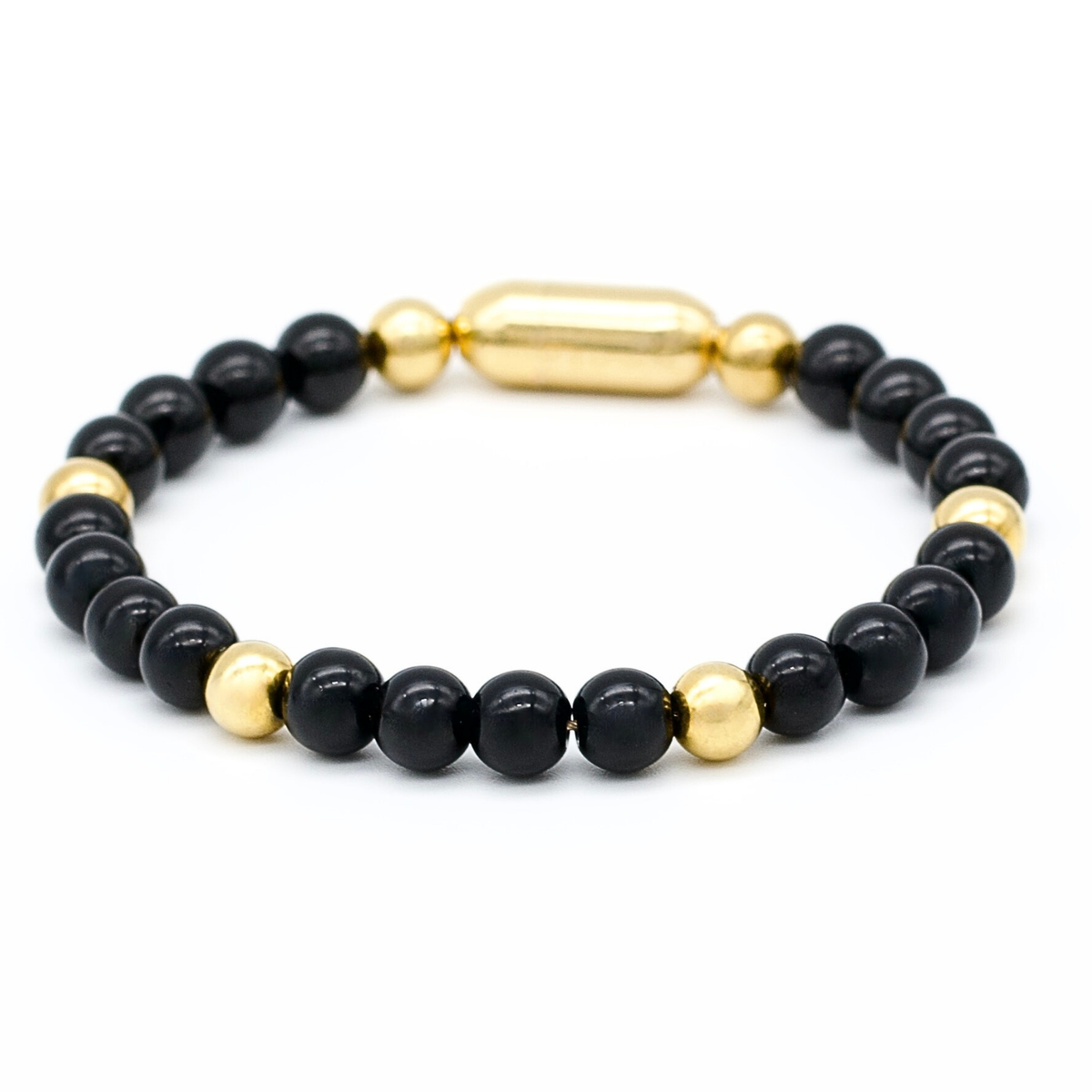 Women's onyx and black tourmaline bracelet with gold magnetic clasp