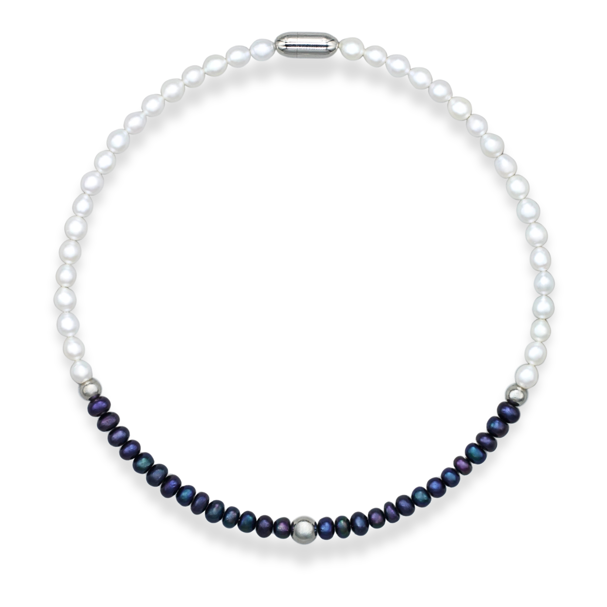 White and black pearl choker necklace on white background
