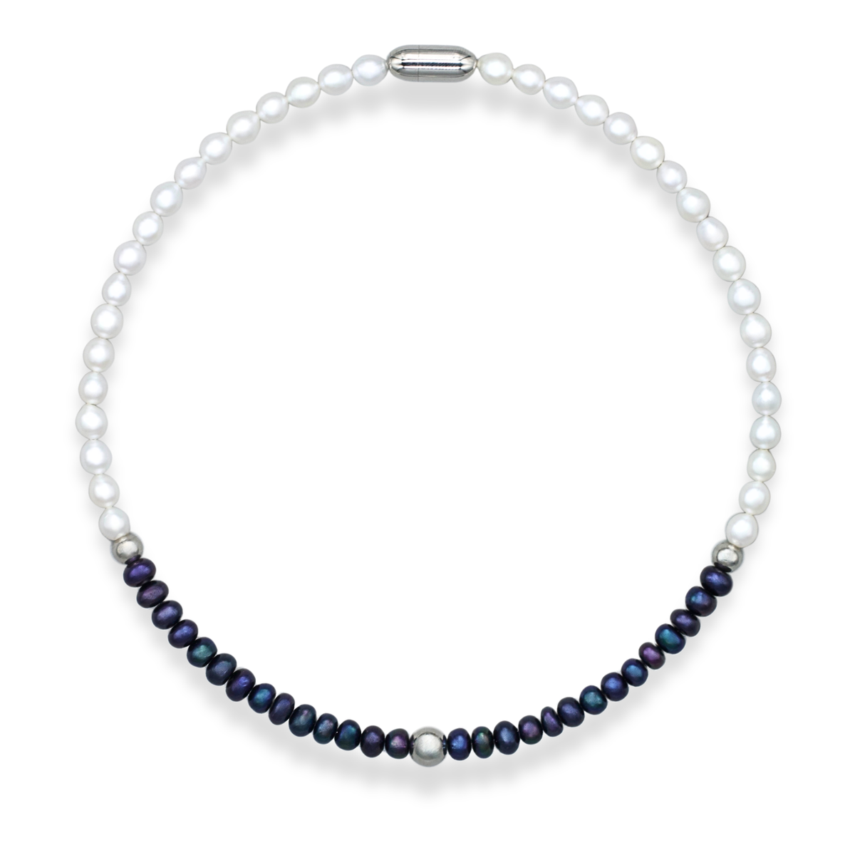 White and black pearl choker necklace on white background