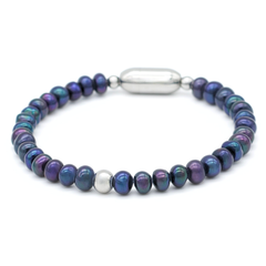 black pearl bracelet with magnetic clasp on white background
