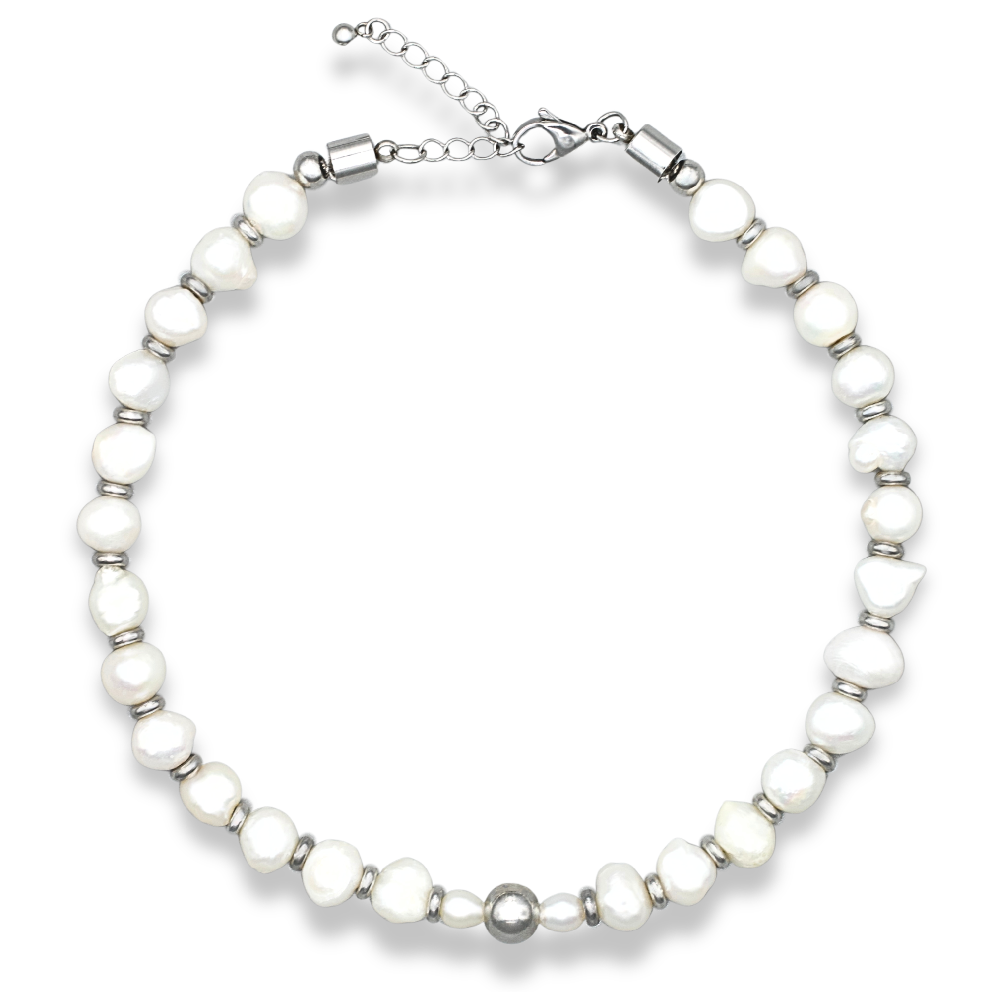 Irregular pearl choker with stainless steel detailing