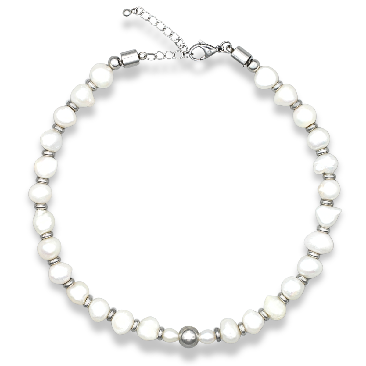 Irregular pearl choker with stainless steel detailing
