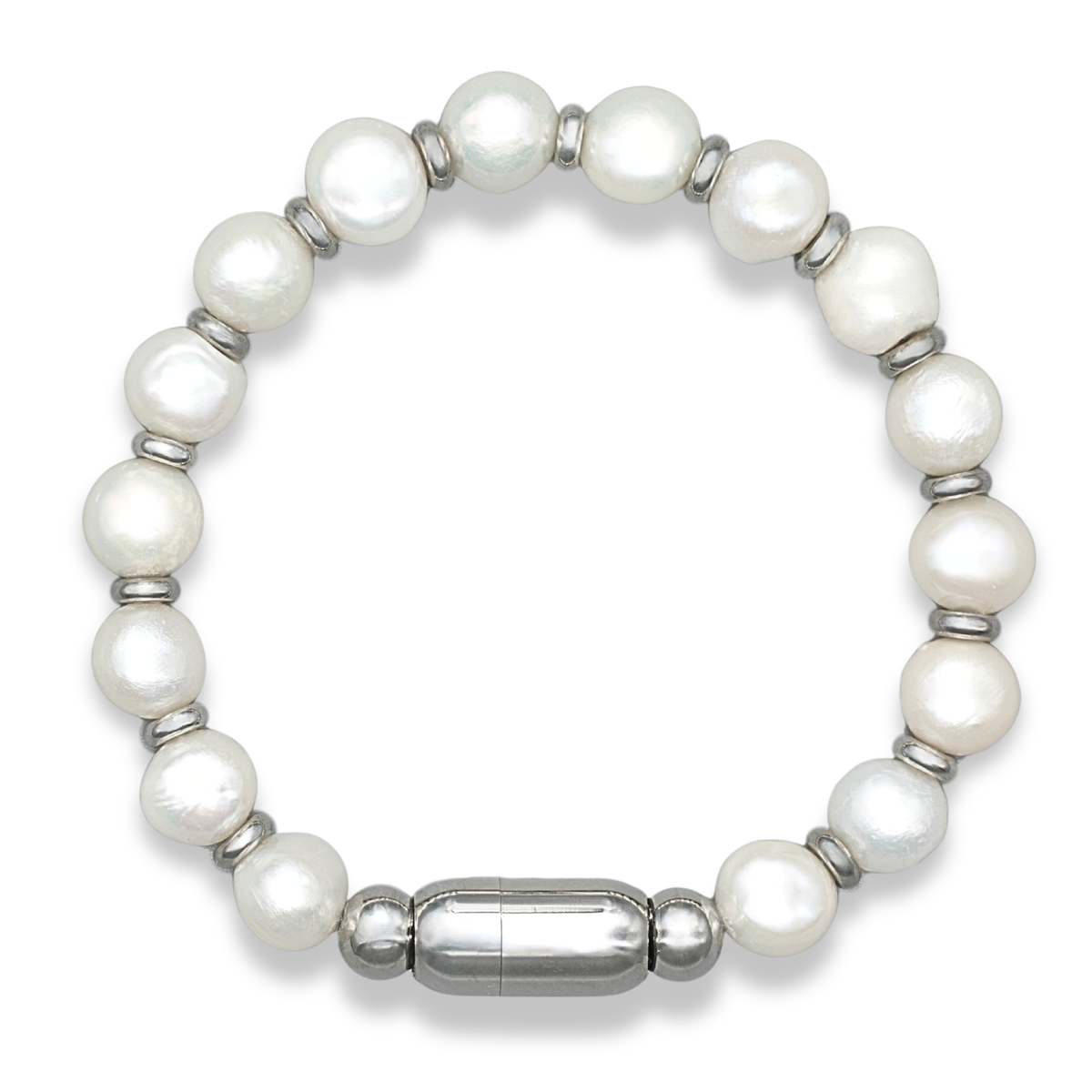 Men’s Pearl Bracelet with Silver Accents – Balance, Clarity & Emotional Confidence