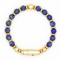 Blue lapis bracelet for men with secure gold clasp – front view