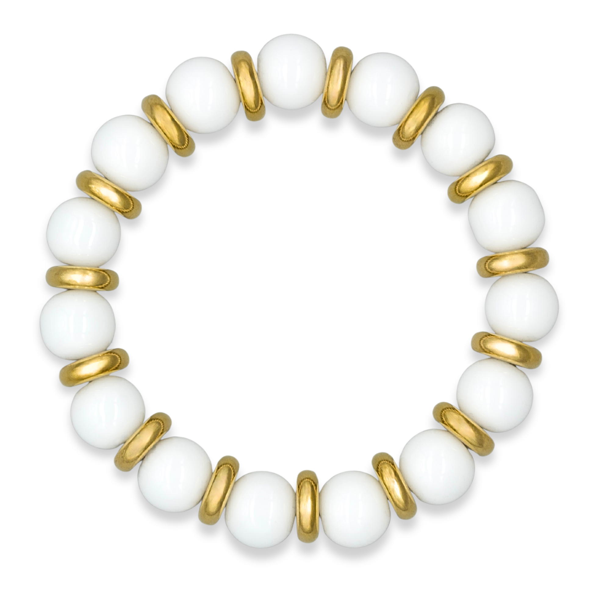 White agate bracelet with gold spacers on white background