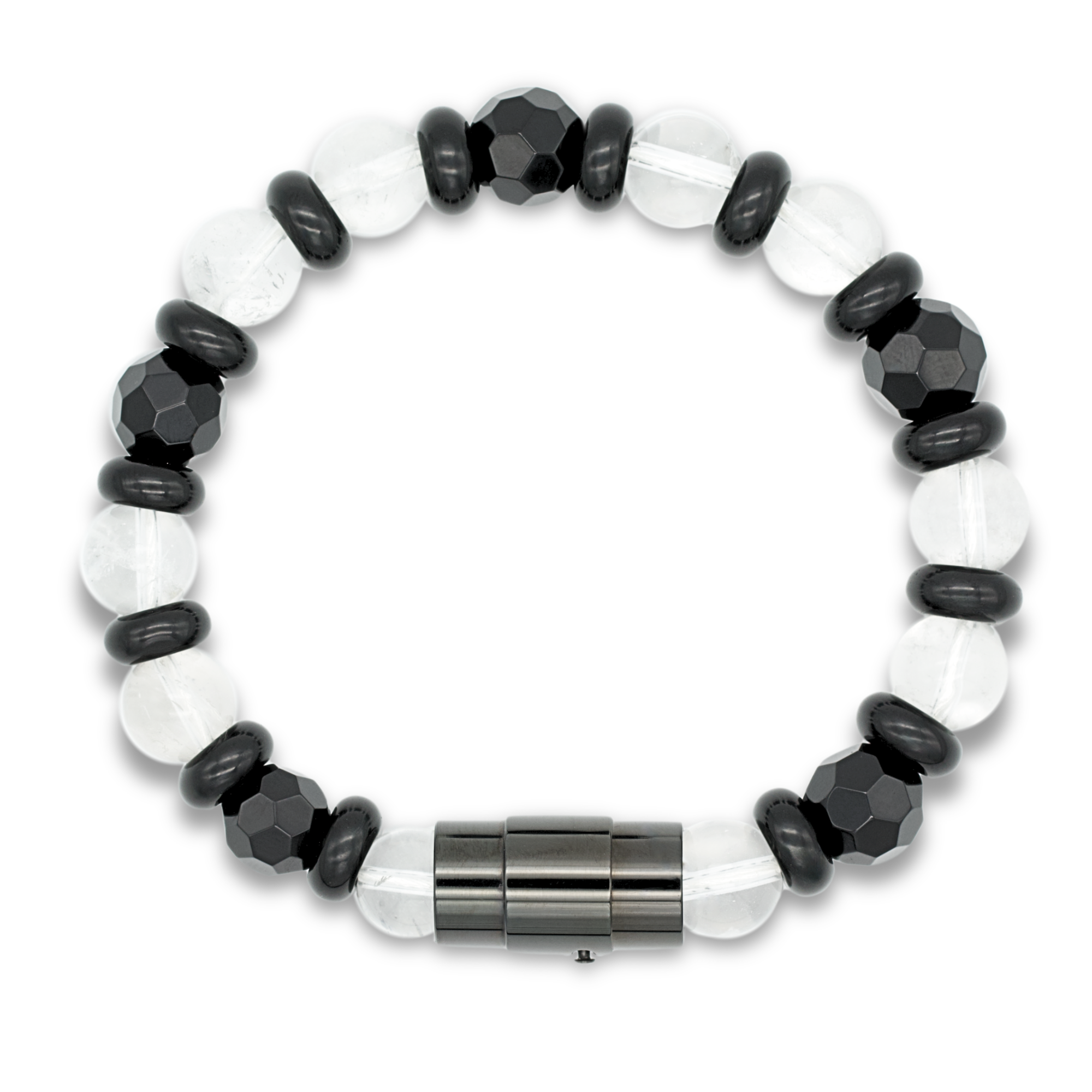 Close-up of magnetic clasp with Onyx gemstone spacers