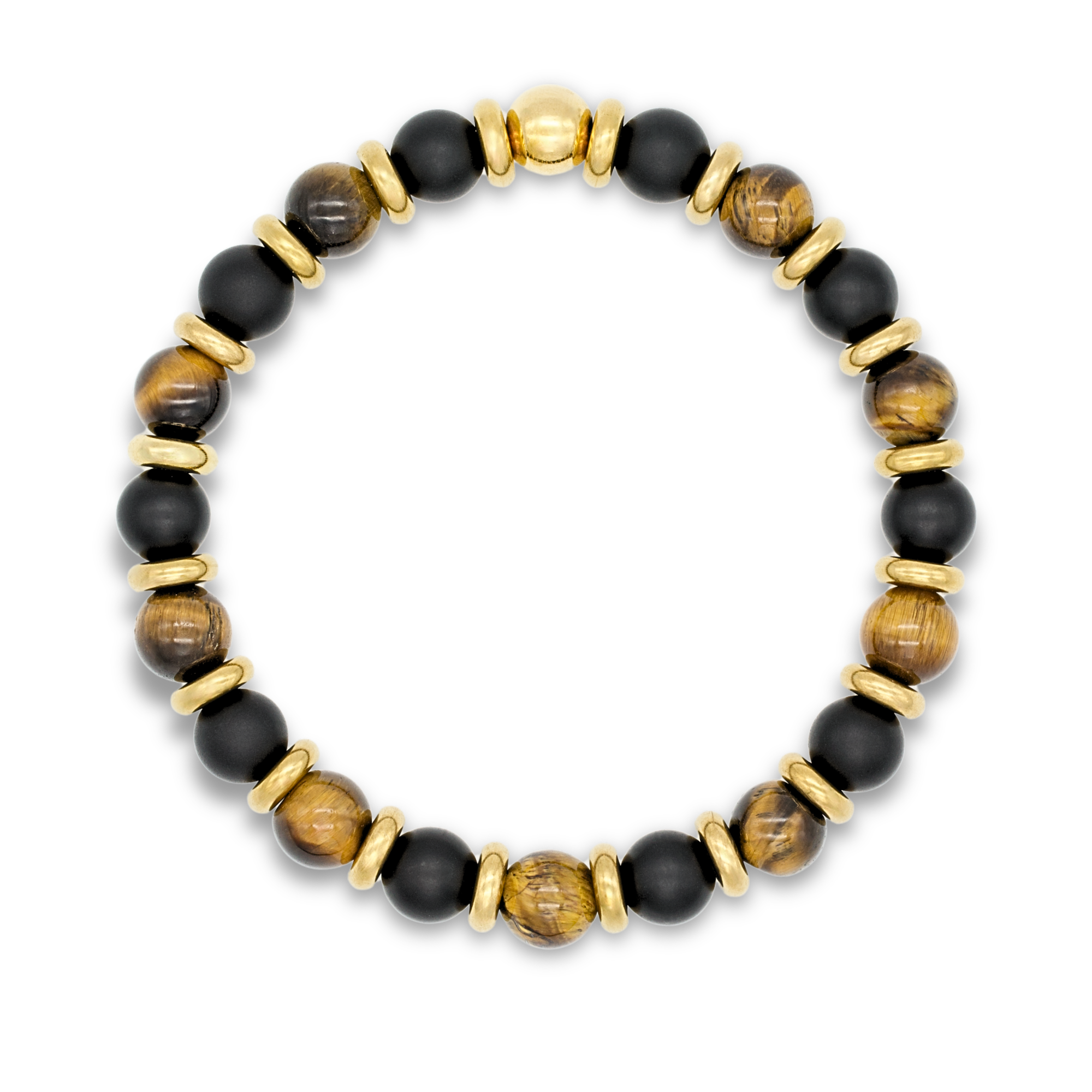 Men's wristband with Yellow Tiger Eye and Matte Onyx beads 