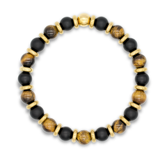 Men's wristband with Yellow Tiger Eye and Matte Onyx beads 