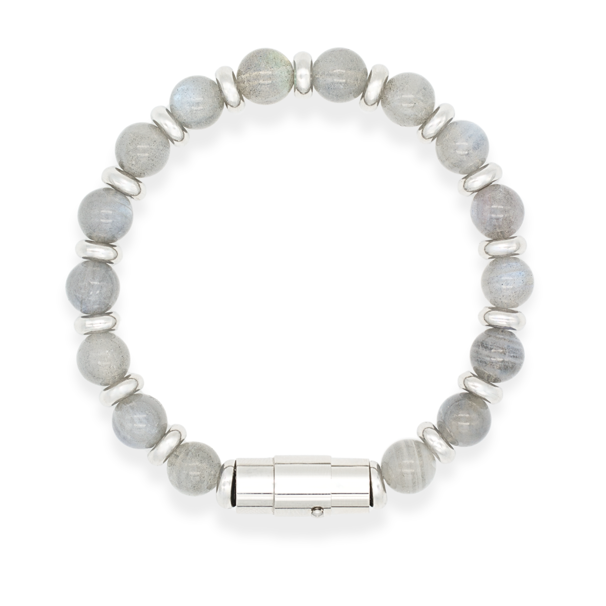 Men's energy jewelry bracelet with labradorite and silver-toned details