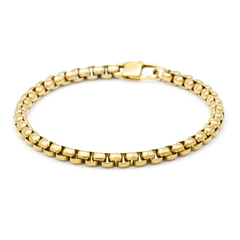 Men's gold box chain bracelet close-up on white background