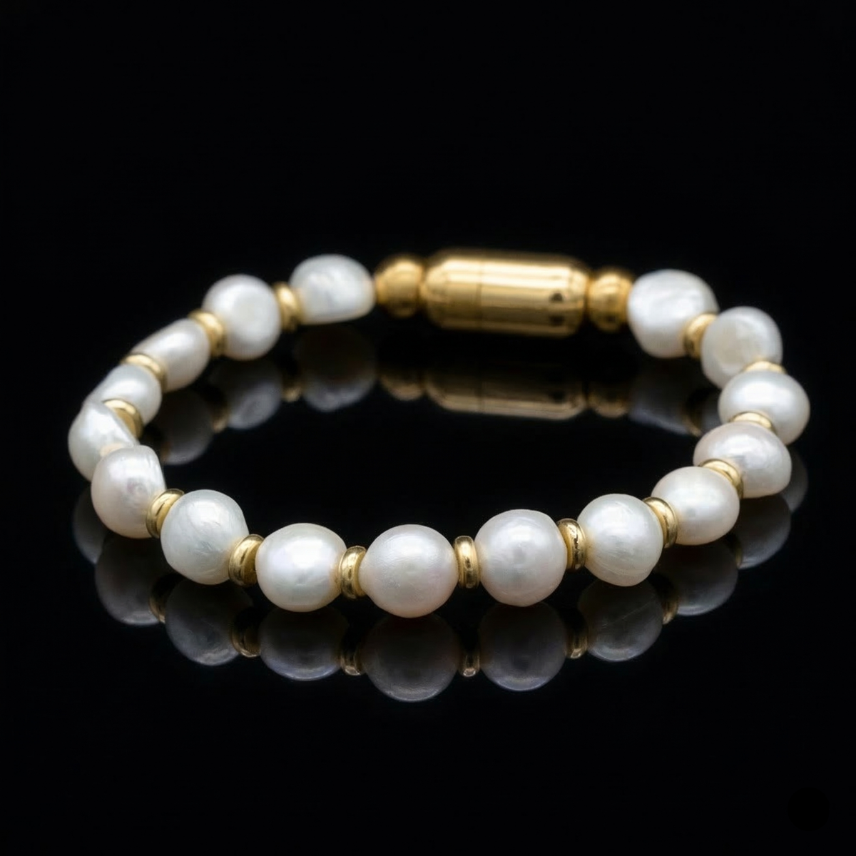 Men’s White Pearl Bracelet with Gold – Confidence & Energy Balance