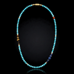 Men's Energy and Balance Necklace with Turquoise, Yellow Tiger Eye, Dumortierite and Gold