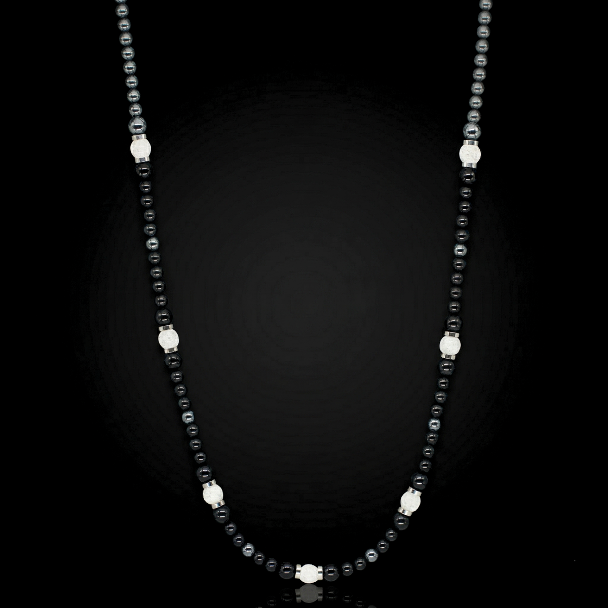 Men's Executive Success Beaded Necklace with Black Tourmaline, Onyx, Hematite, Clear Quartz and Silver