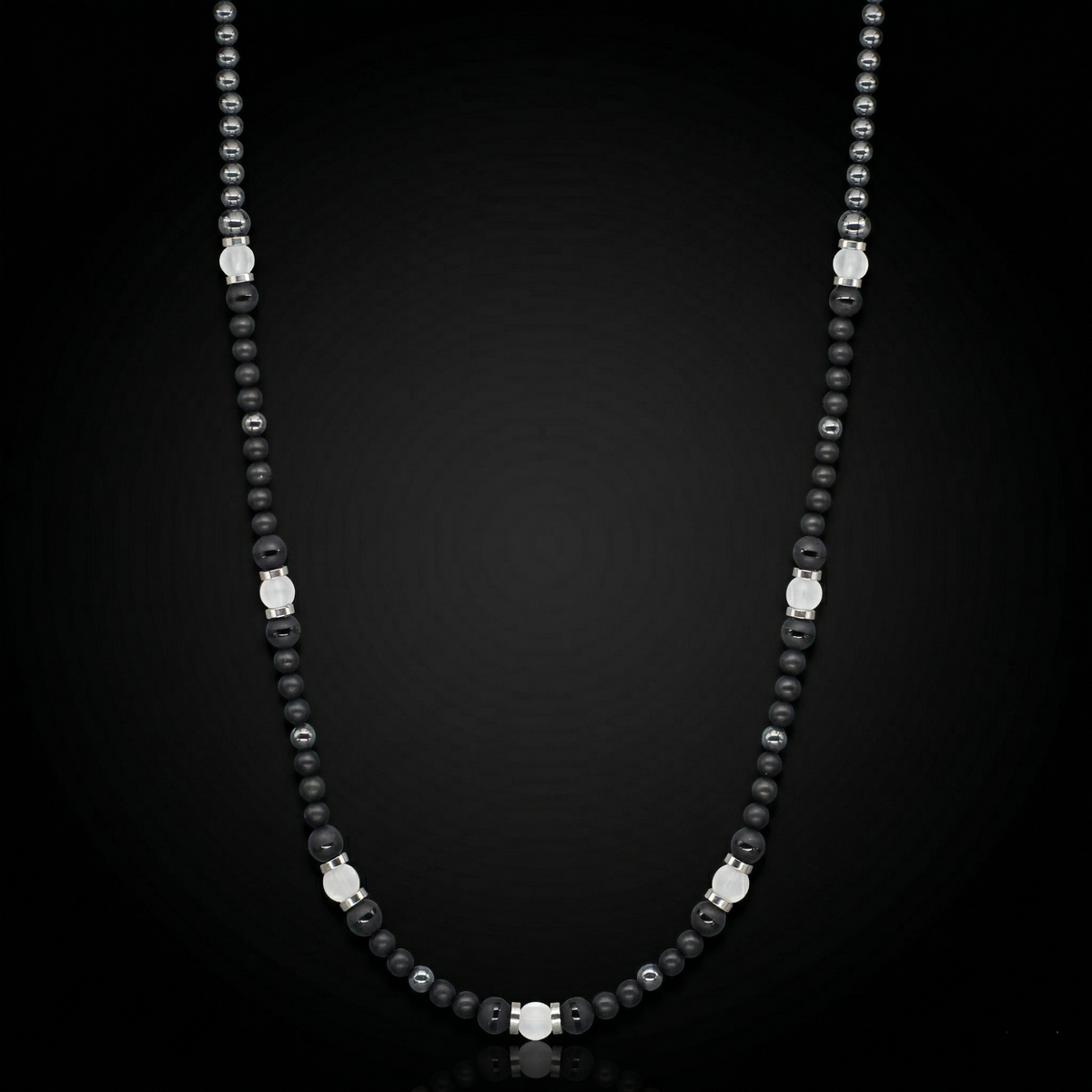 Men's Ambition and Confidence Necklace with Onyx Matte, Clear Quartz Matte, Hematite and Silver
