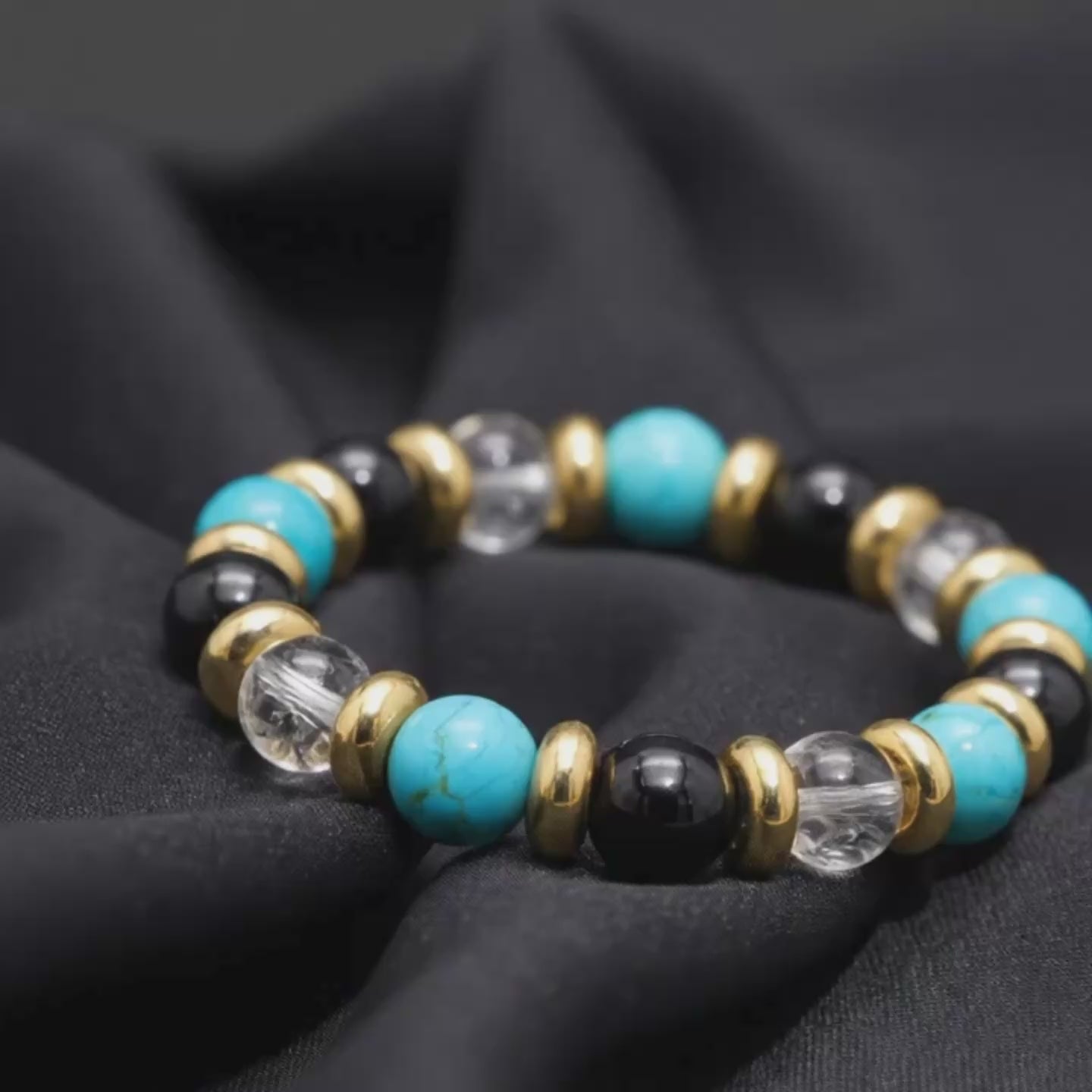 Women's Balance and Brilliance Bracelet with Turquoise, Clear Quartz, Onyx & Gold