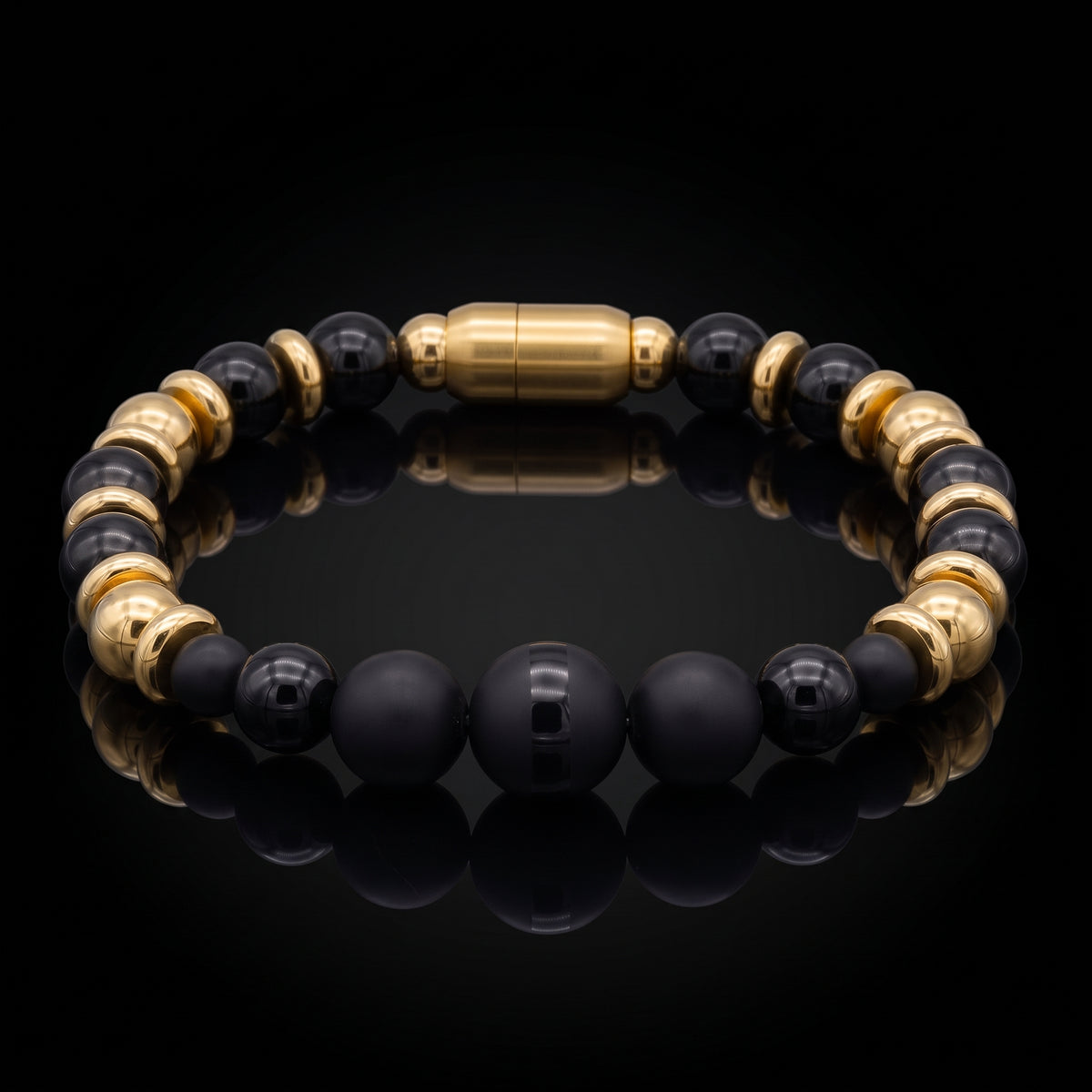 Men's Intuition and Protection Bracelet: Black Tourmaline, Onyx Matte with Gold